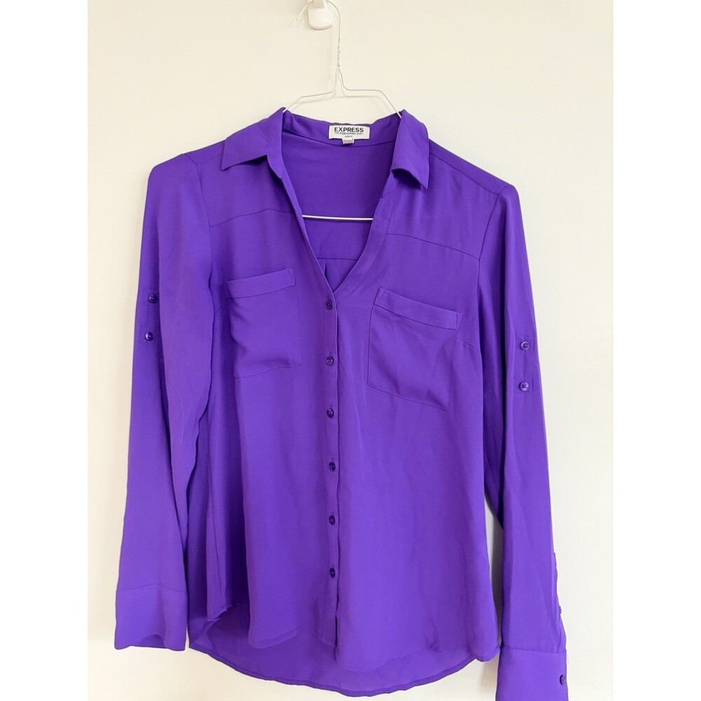 Express Women's Portofino Button-Front Shirt Blouse, Size S, Slim Fit, Purple